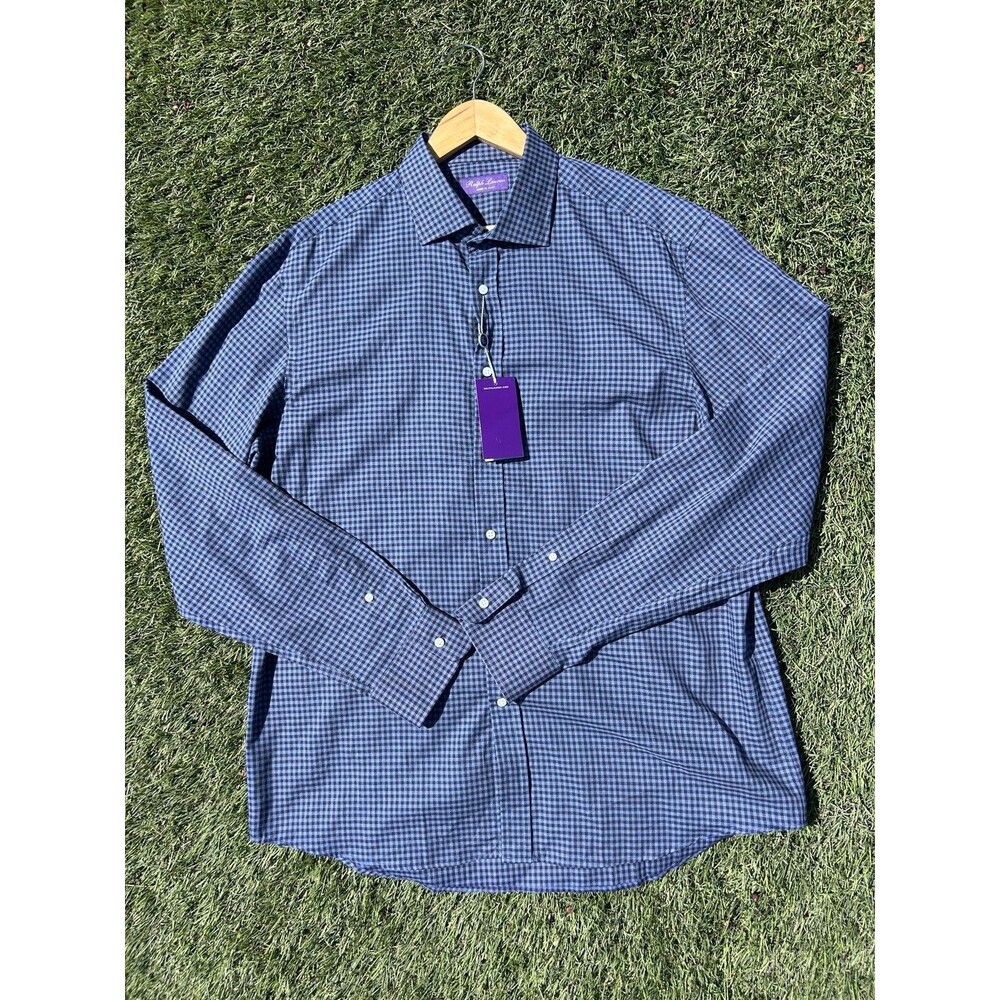 Ralph Lauren Purple Label Mens 17.5 Micro Gingham Shirt NWT Italy $495